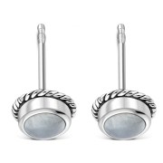 6pairs, Rainbow Moonstone Round Stud Silver Earrings - e369